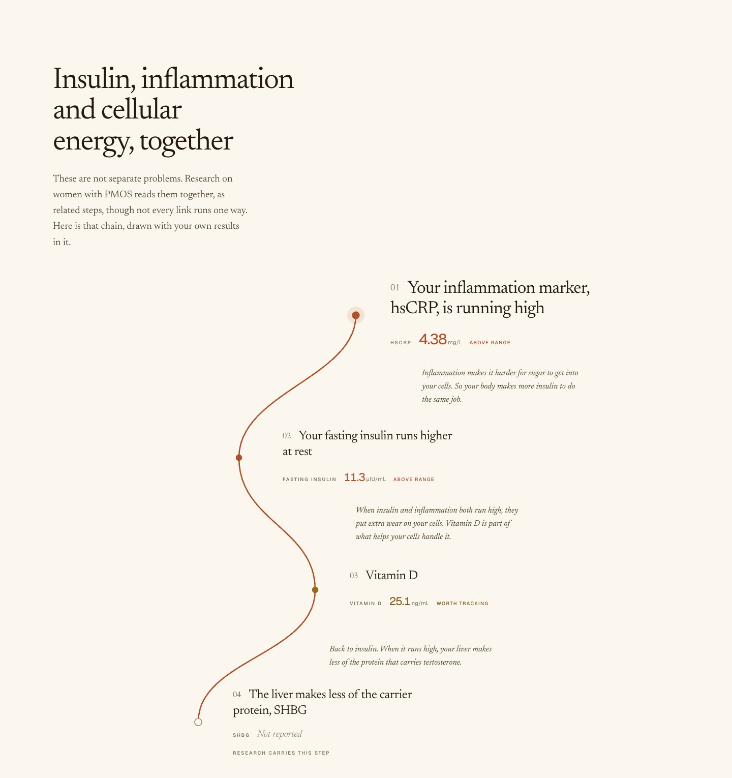 A chapter of the report: four
                 markers drawn as one chain, with the research that connects them